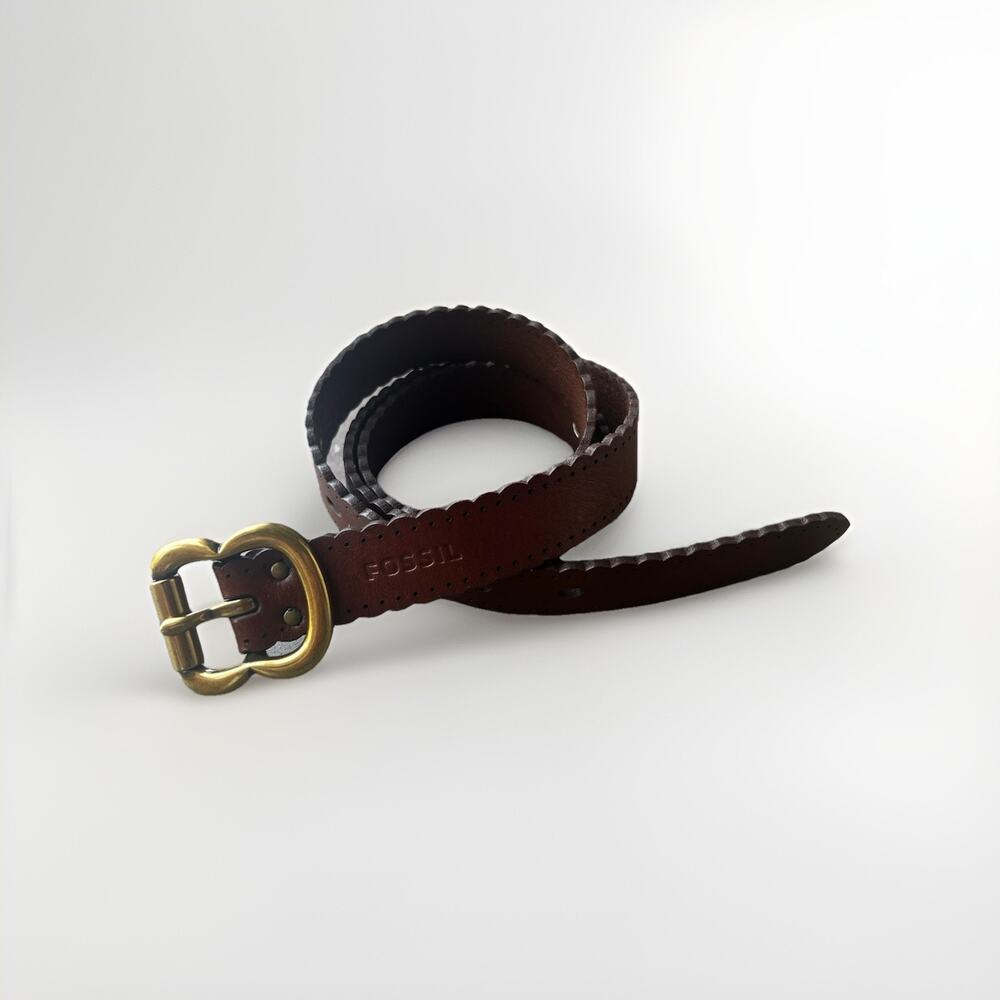 Fossil Women’s Leather Belt Brown Tan Scallop Edge Medium